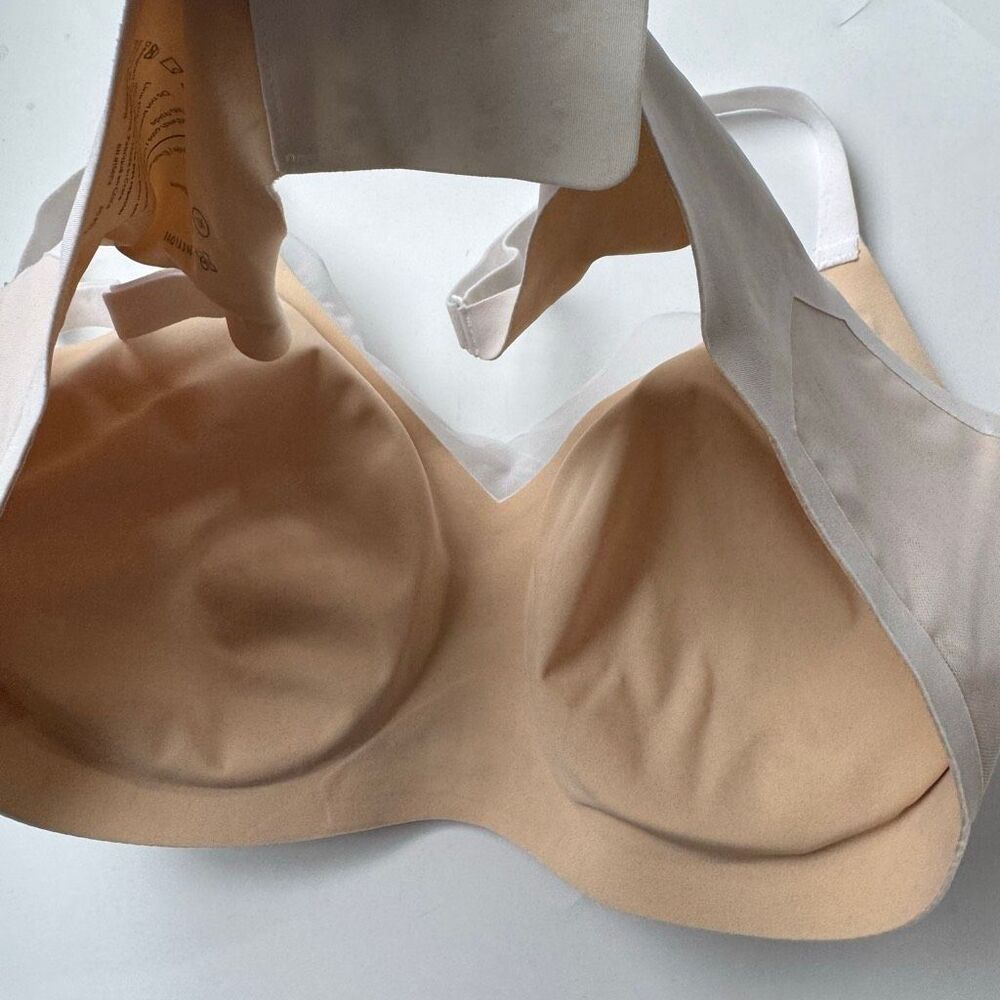 Honey love V Neck Bra Underwire Free Mesh Line Size XL Seamless Nude White - Picture 7 of 9